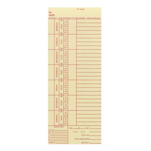 Tarjetas de Horario Semanal para Máquina Registradora de Ingreso/Egreso Laboral TCX-90 Atomic 0062526